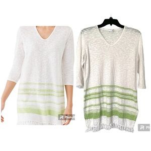 J.Jill linen white green fringe top coverup S